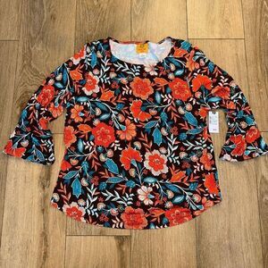 Ruby Rd. Women's Floral 3/4 Ruffle Sleeve‎ Shirt Size Petite Large Colorful NEW